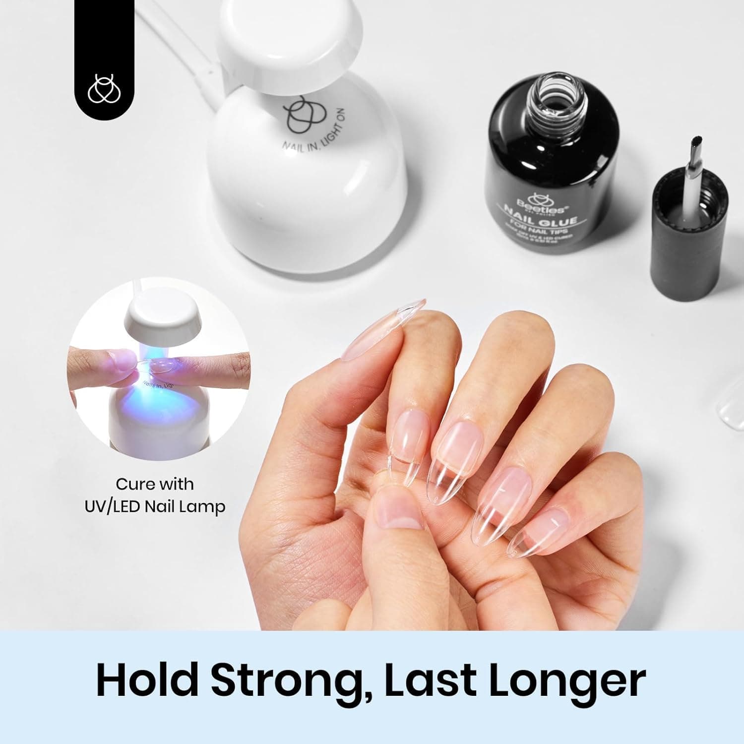 Beetles Gel Nail Glue and No Wipe Top Coat Kit, 2Pcs 15ml 9 In 1 UV Nail Glue for Acrylic Nail Tips Clear Press On Nails, Easy Nail Extension Gel, Soak Off LED Shine Finish DIY Home Manicure 0-Nail Glue and Top Coat - Image 4