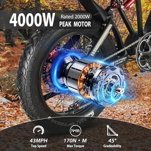 Tuttio Electric-Dirt-Bike for Adults-Teens, ICT Peak 4000W-43MPH-60V-25AH Electric Motorcycle 20" Fat-Tire-Electric-Bike for Mountain Snow Off-Road Fit Age 16+ - Image 2
