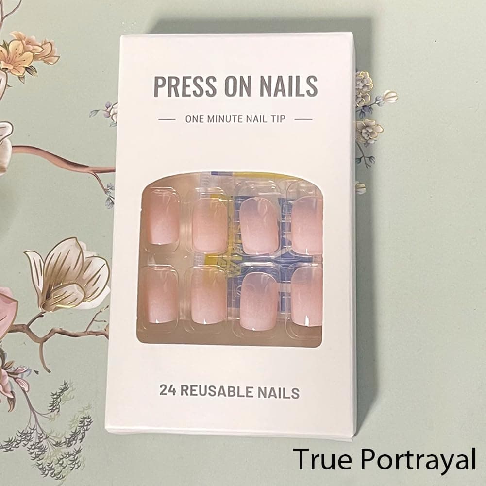 Nails Press ons,White Ombre Short Square Press on Nails Fake Nails Glossy Acrylic Artificial Nails Stick on Nails for Women 24Pcs Multicolor - Image 5