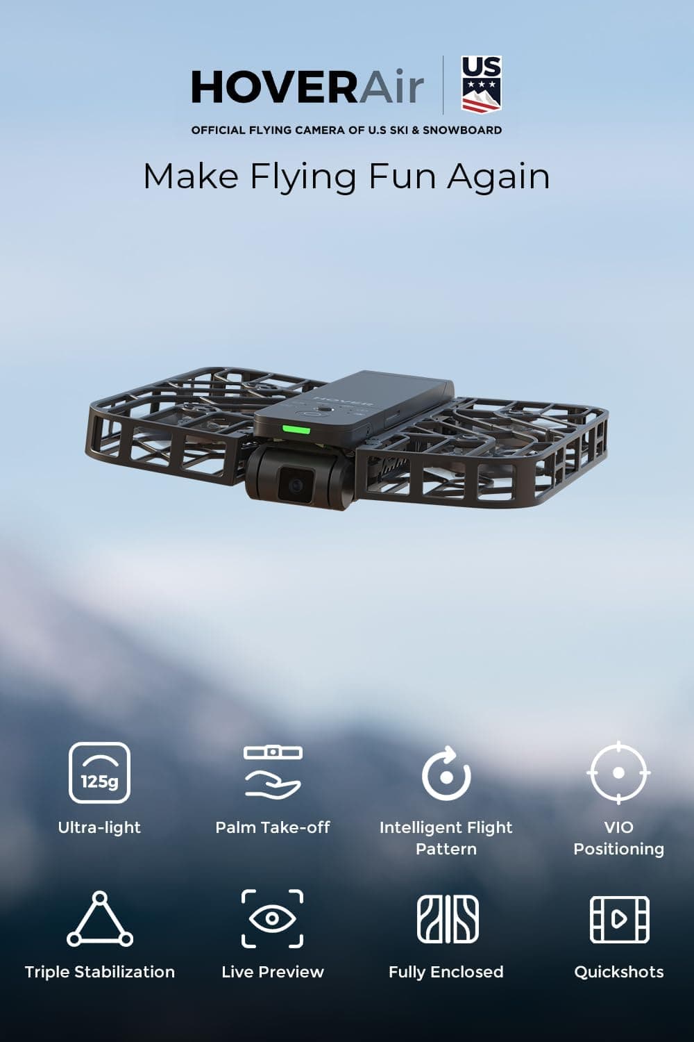HOVERAir X1 Compact Self-Flying Camera with HDR Video, Palm Launch, Intelligent Flight, Follow-Me, Foldable Design Black (Combo) - Image 2