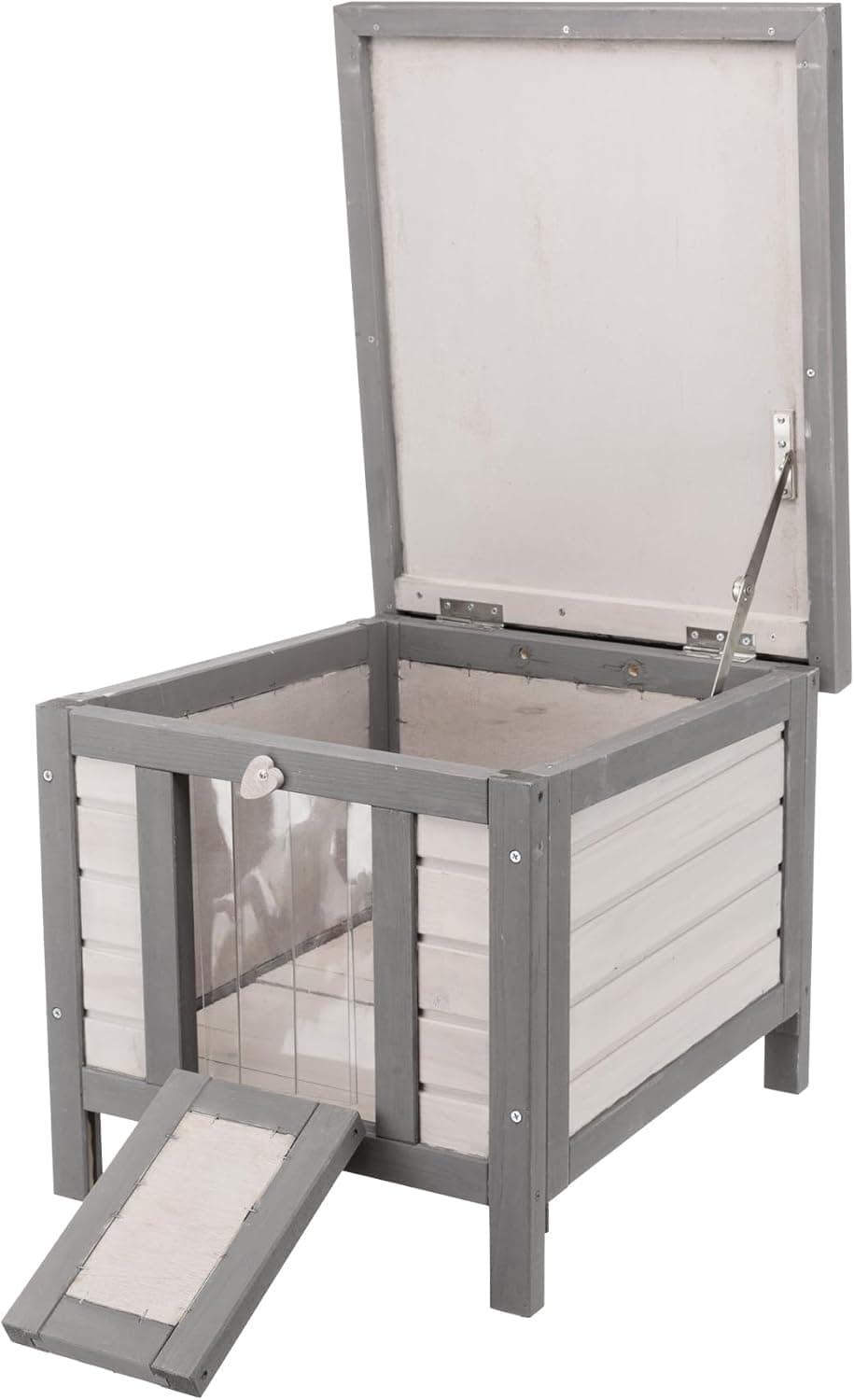 TRIXIE Insulated Outdoor Cat House, Weatherproof Cat Home with Raised Floor, Hinged Asphalt Roof & Covered Opening, Small Outdoor Shelter for Cats and Small Animal, Gray Pine Wood - Image 7