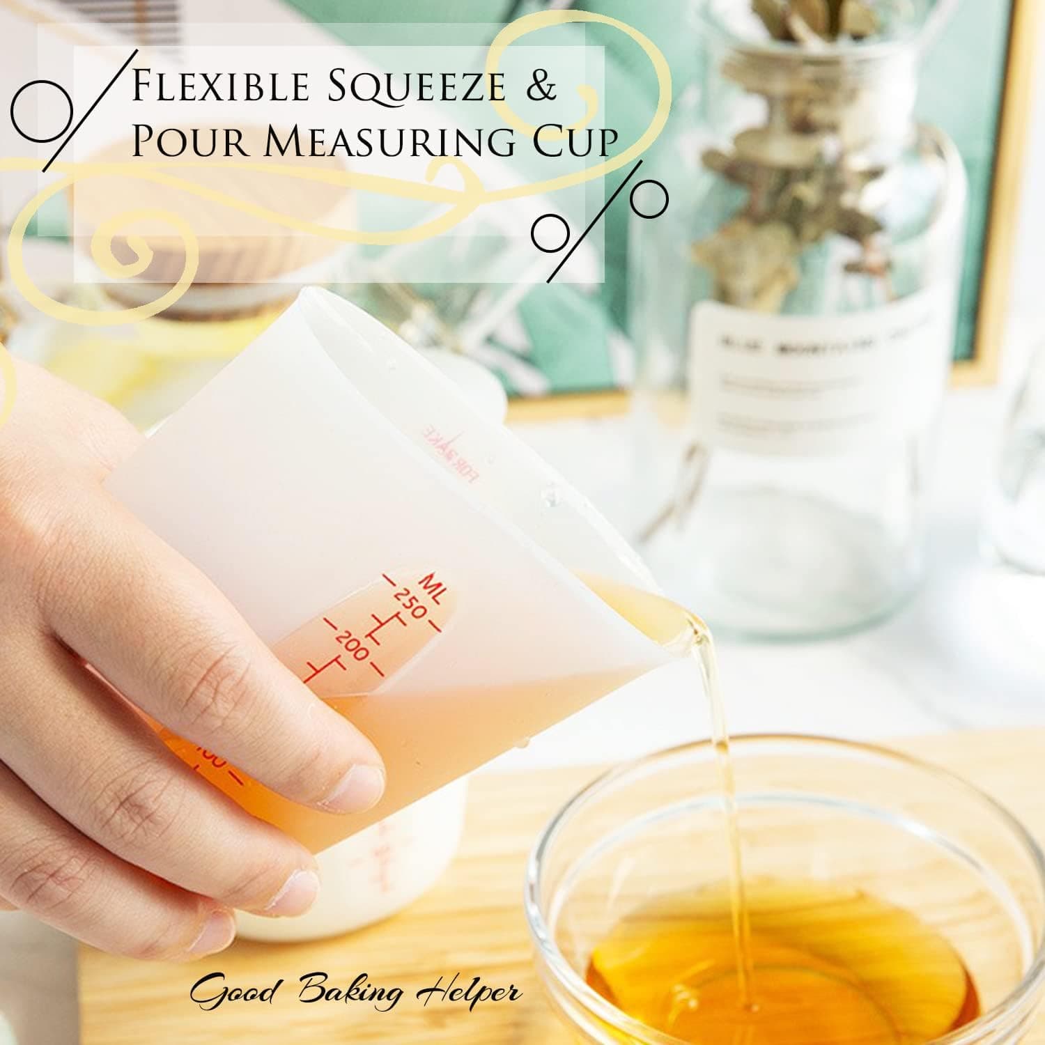 3 PCS Silicone Flexible Measuring Cups,Melting Cups for Epoxy Resin,Butter,Chocolate and More,2 Cup&1 Cup&1/2 Cup,Squeeze and Pour Silicone Measuring Cup with Marking Ounce/ML - Image 7