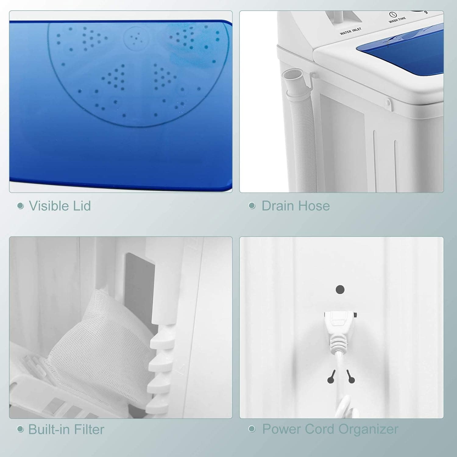 COSTWAY Portable Washing Machine, Twin Tub 20 Lbs Capacity, Compact Laundry Washer(12 Lbs) and Spinner(8 Lbs), Durable Design, Timer Control, Perfect for RV, Apartments and Dorms, Blue+White Blue + White - Image 7