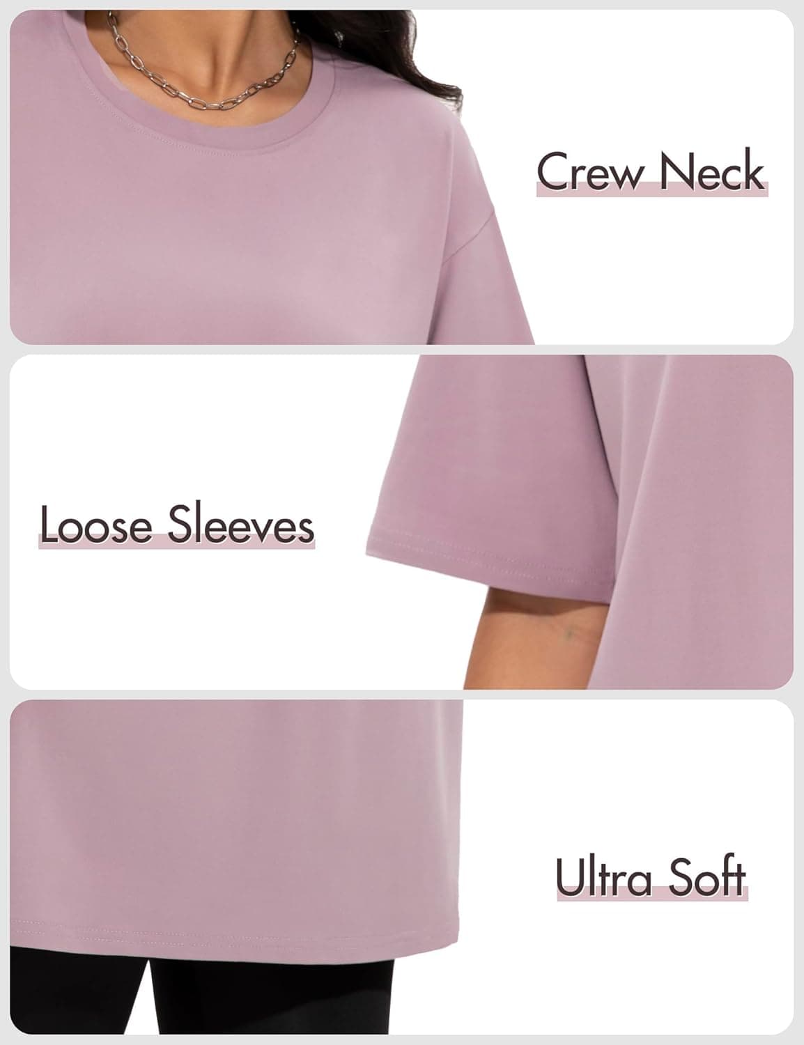 4 Pack Oversized Tshirts for Women, Loose Fit Crew Neck Summer Baggy Tops Workout Tees Plus Size T Shirts 1 Black 1 White 1 Dark Pink 1 Khaki X-Large - Image 5