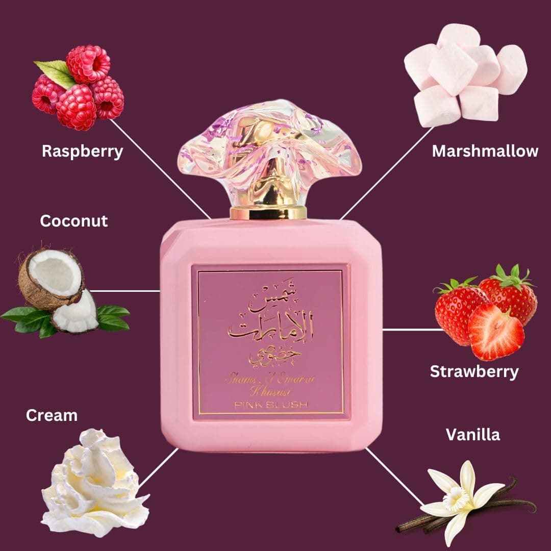 Ard al Zaafaran Pink Blush Shams Al Emarat Khususi, Marshmallow Blush Perfume For Women, Eau de Parfum - 100 ML (3.4 OZ) Romantic & Sweet Arabian Perfume - A Captivating Scent wrapped in Pink Bottle - Image 5