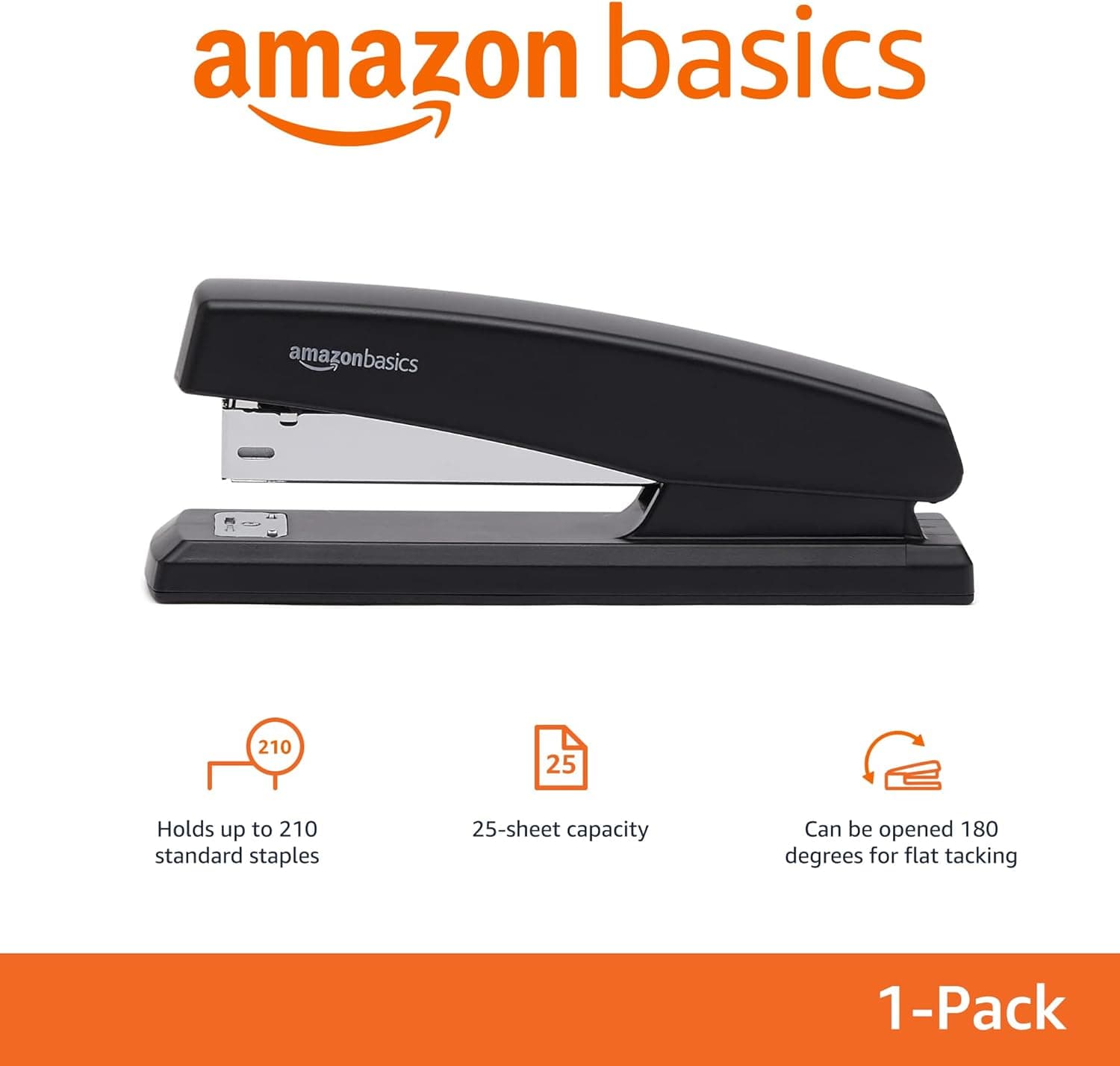 Grapadora Amazon Basics con 1000 Grapas, Grapadora de Oficina, Capacidad para 25 Hojas, Antideslizante, Negra, Paquete de 1 Grapadora y 1000 Grapas - Image 2