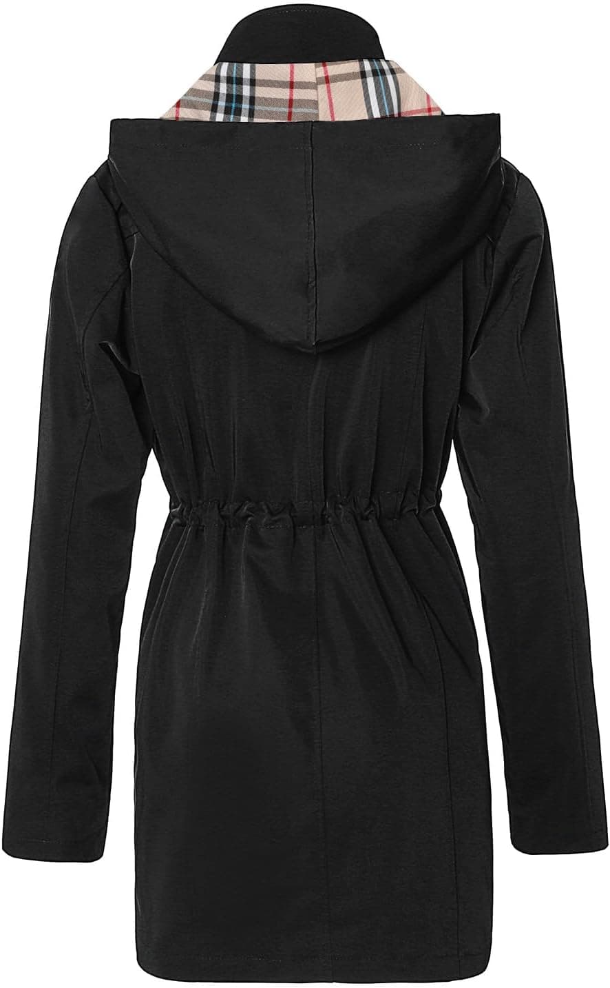 SaphiRose Women's Long Hooded Rain Jacket Outdoor Raincoat Windbreaker Medium Black - Image 3