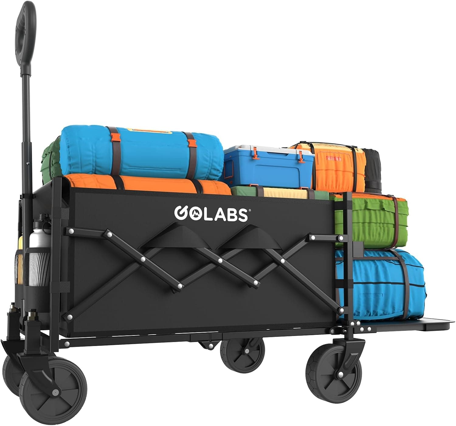 Golabs Collapsible Wagon Cart Max 350lb Load & Expandable Storage 100L, Double Bearing Design for Flexible Steering, Foldable Heavy Duty Garden Cart with 2 Cup Holders for Groceries, Garden & Camping Black - Image 2