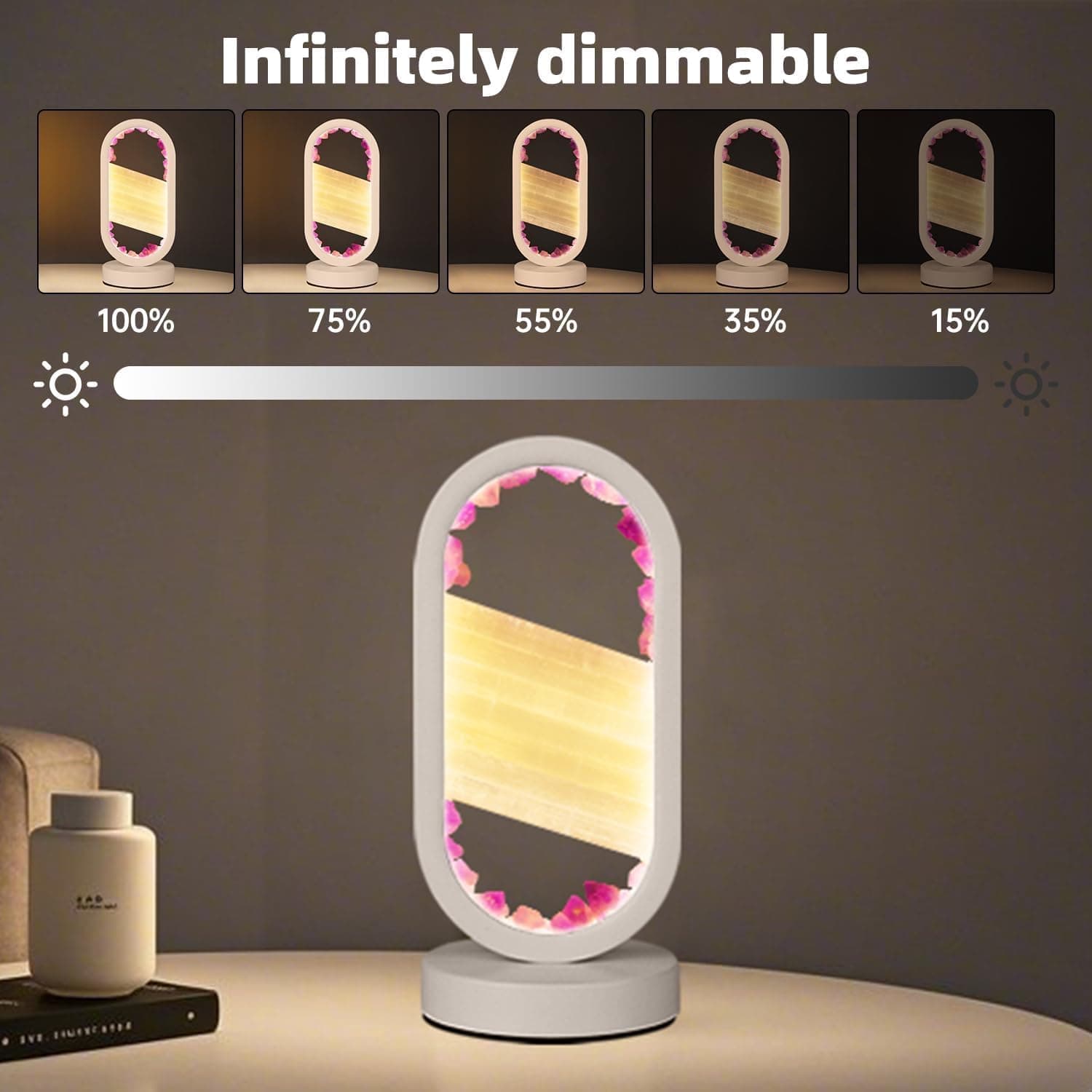 GC QUILL Natural Amethyst and Selenite Crystal Healing Night Table Lamp –3-Color Dimmable Mood Lighting for Meditation Relaxation and Restful Sleep, Purple Crystal Bedroom Decor (White) - Image 5