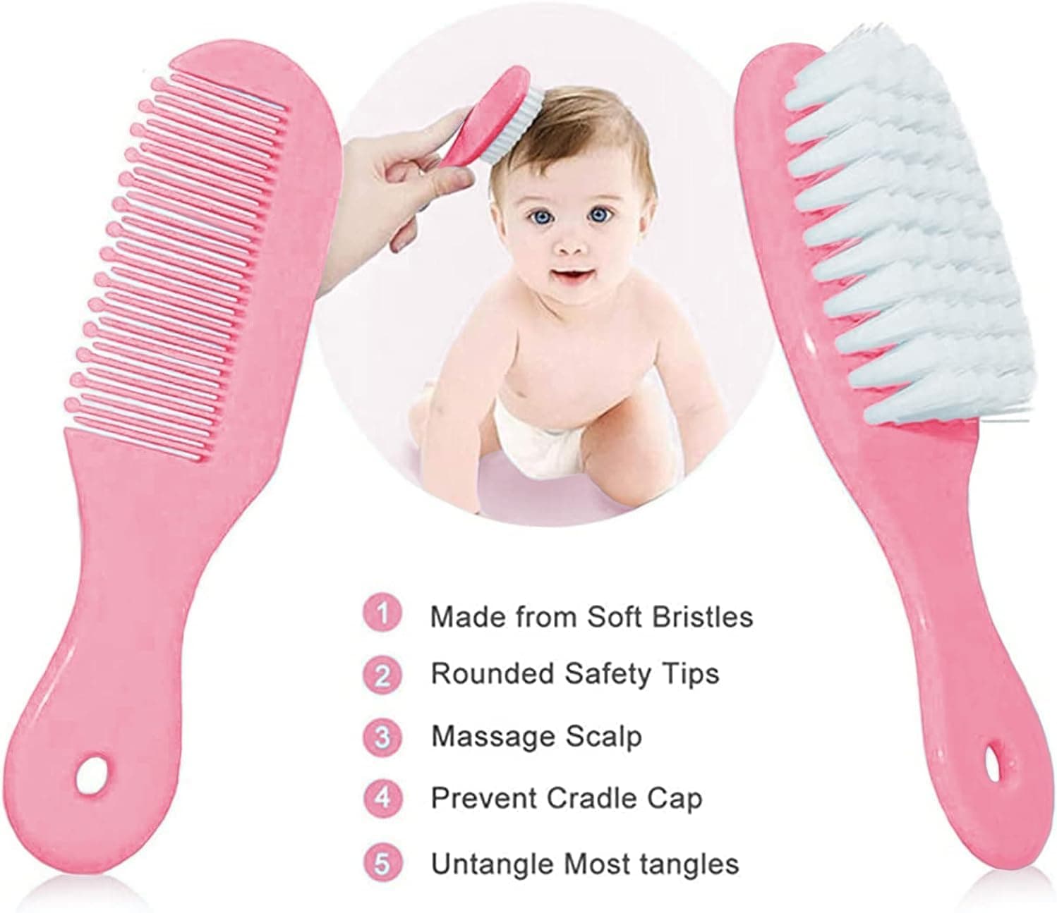 Baby Grooming Kit, Infant Safety Care Set with Hair Brush Comb Nail Clipper Nasal Aspirator,Baby Essentials Kit for Newborn Girls Boys (Pink Baby Grooming kit) Pink Kit+Pink Brush - Image 3