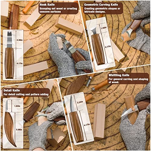 Wood Carving Kit, 23pcs Wood Carving Tools with 4 Wood Carving Knives 5 Detail Knives 9 Blocks, Whittling Kit DIY Hobbies for Adults - Image 4