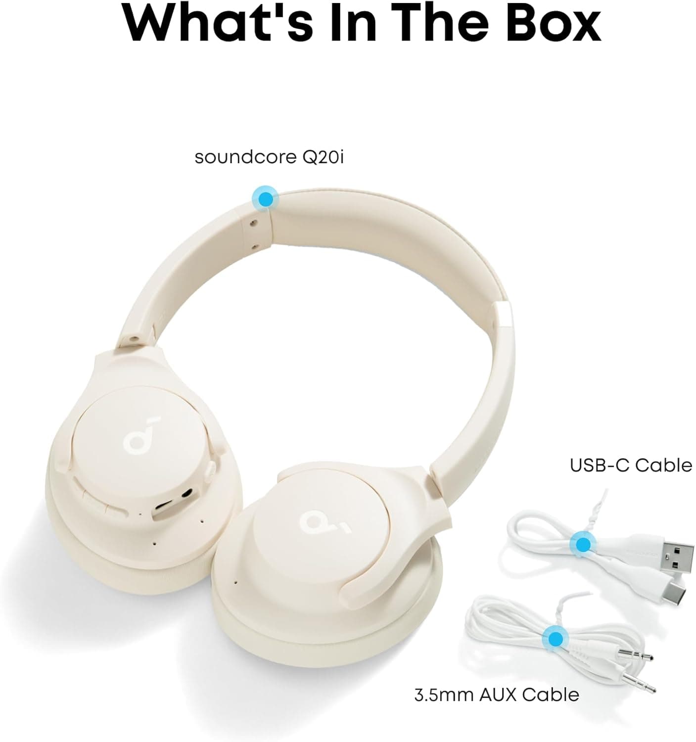 Soundcore by Anker Q20i Hybrid Active Noise Cancelling Headphones, Wireless Over-Ear Bluetooth, 40H Long ANC Playtime, Hi-Res Audio, Big Bass, Customize via an App, Transparency Mode (White) Almond White - Image 9
