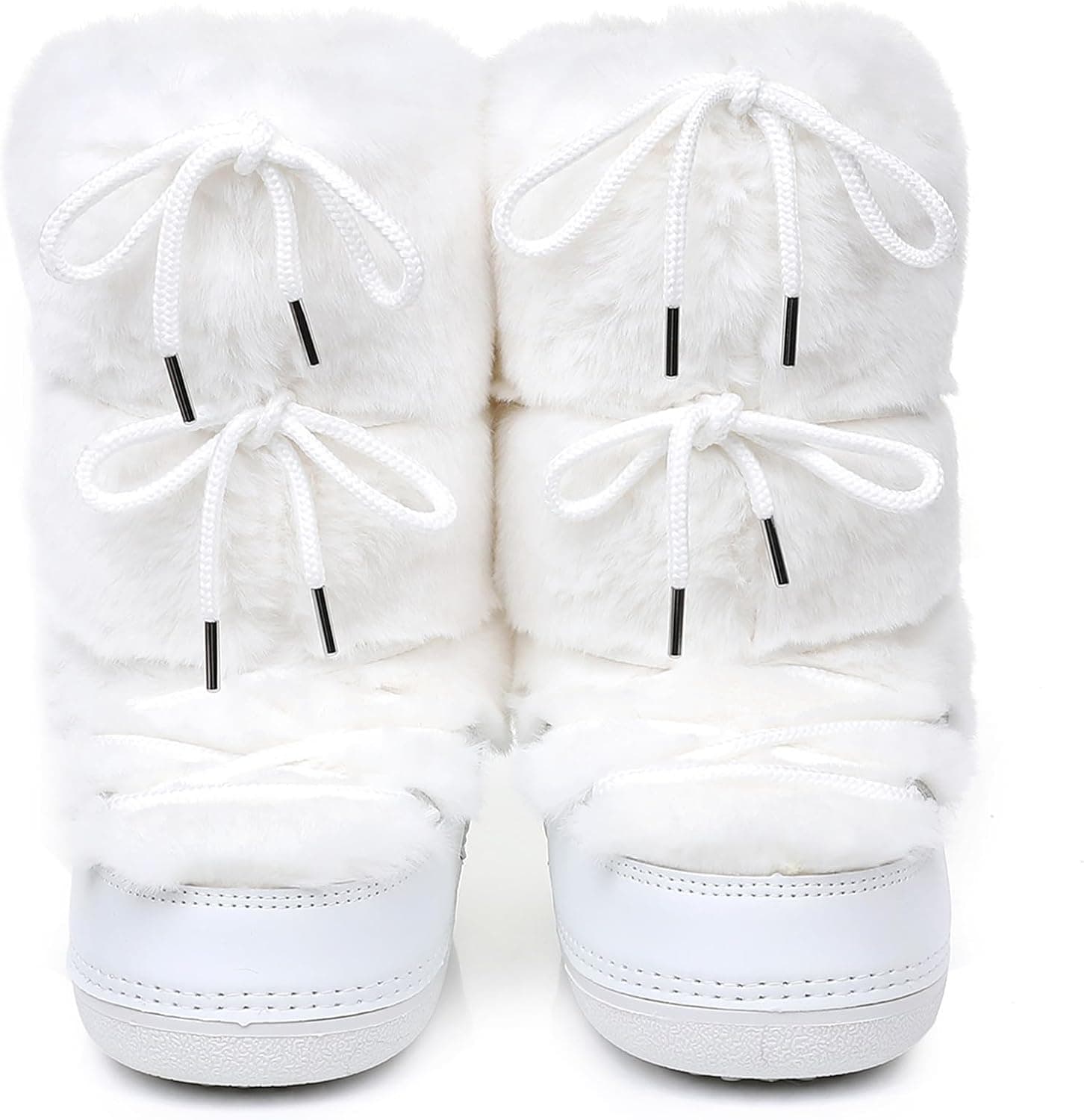 Botas de Piel Sintética para Mujeres - Botas de Nieve Resistentes al Agua, Suaves y Esponjosas para Mujeres - Antideslizantes con Forro de Esponja de Algodón y Suela de Goma TPR, Botas de Piel Negra y Blanca 8-9 Blanca - Image 5