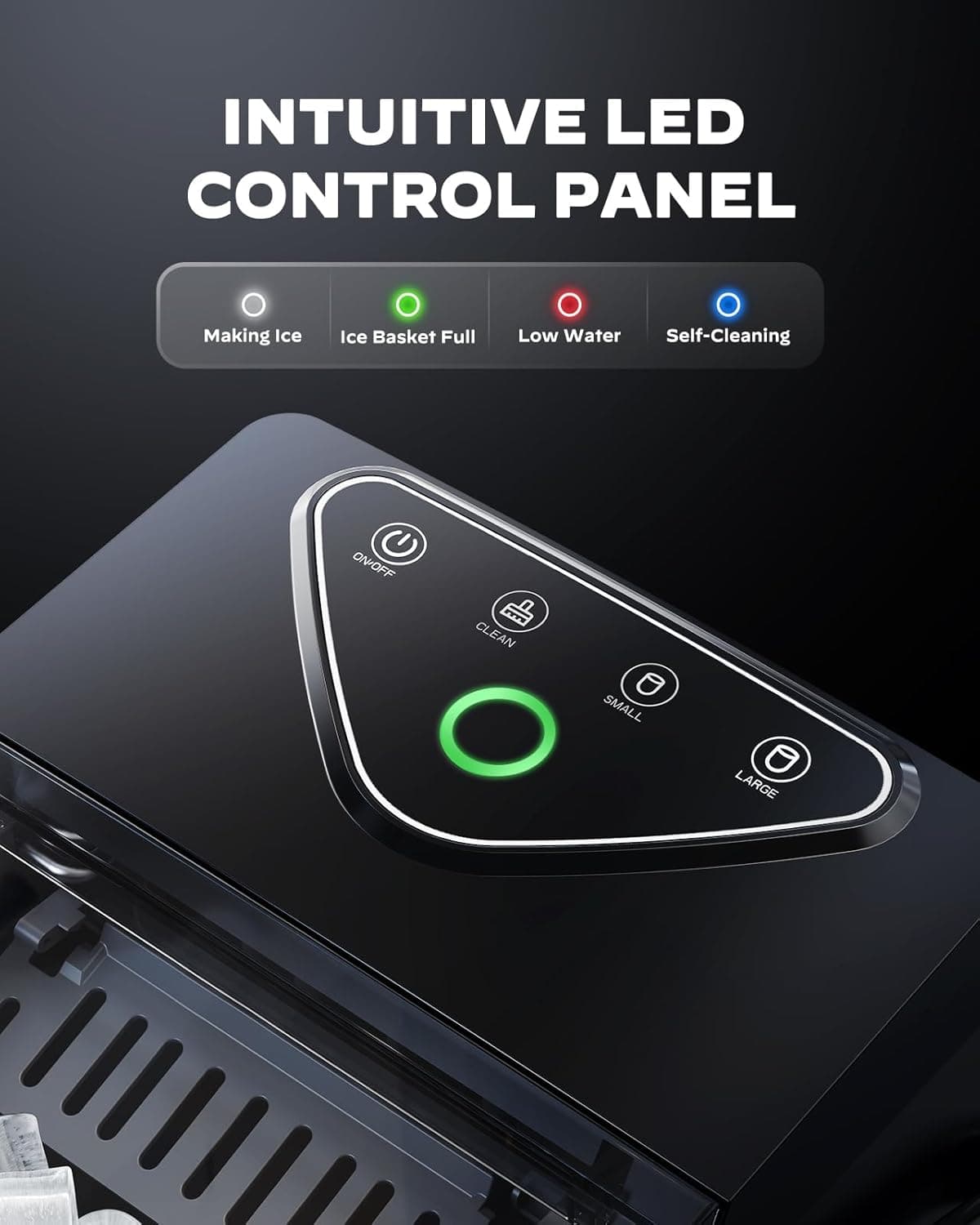 Silonn Countertop Ice Maker with Expanding Ice Basket, 9 Cubes in 6 Mins, 2.5L Ice Basket, Self-Cleaning Ice Maker with LED Touch Control, 2 Bullet Ice Sizes for Home, Kitchen, Office Black with Expanding Ice Basket - Image 6