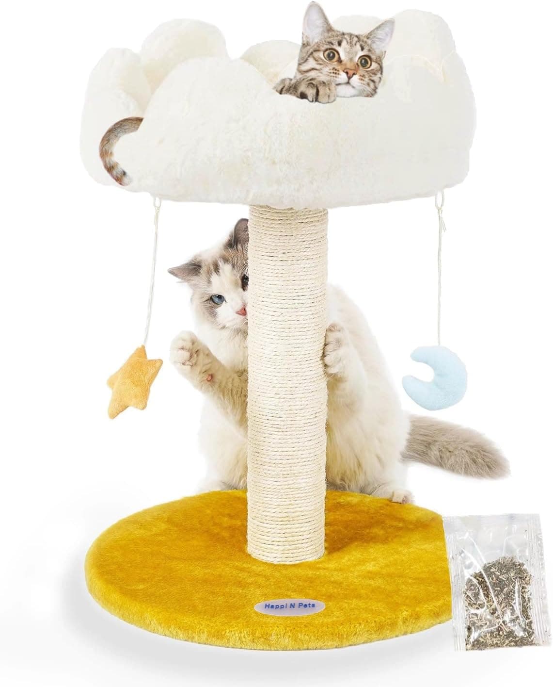 Happi N Pets Cloud Cat Tree, Cat Scratching Post with Bed, Small Cat Tree for Kittens, Cat Scratch Post with Cloud-Shaped Soft Perch & Cute Toys, Removeable Cover, Bonus Catnip 22" - Image 2