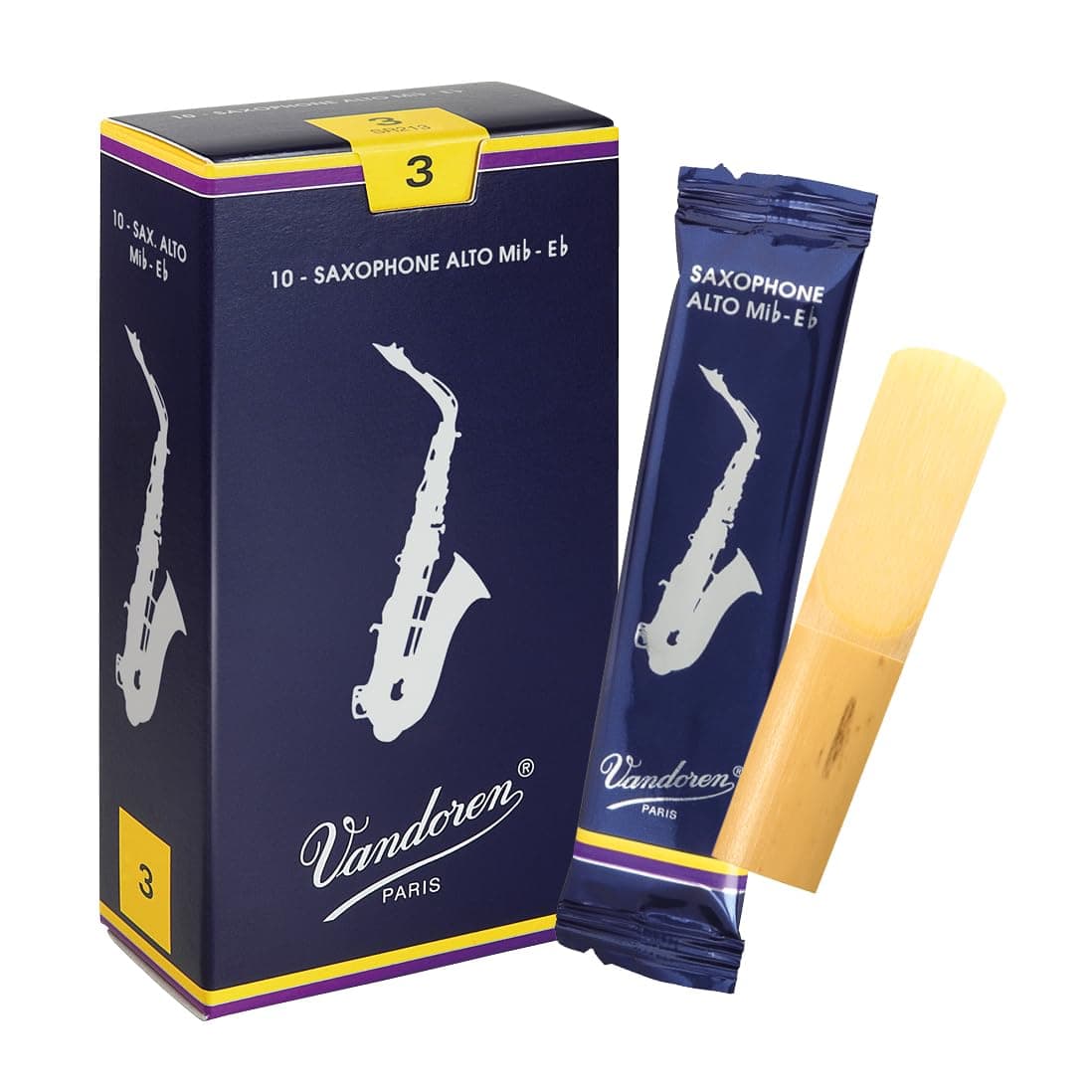 Vandoren SR213 Alto Sax Traditional Reeds Strength 3; Box of 10 Strength 3 Alto Saxophone Reeds