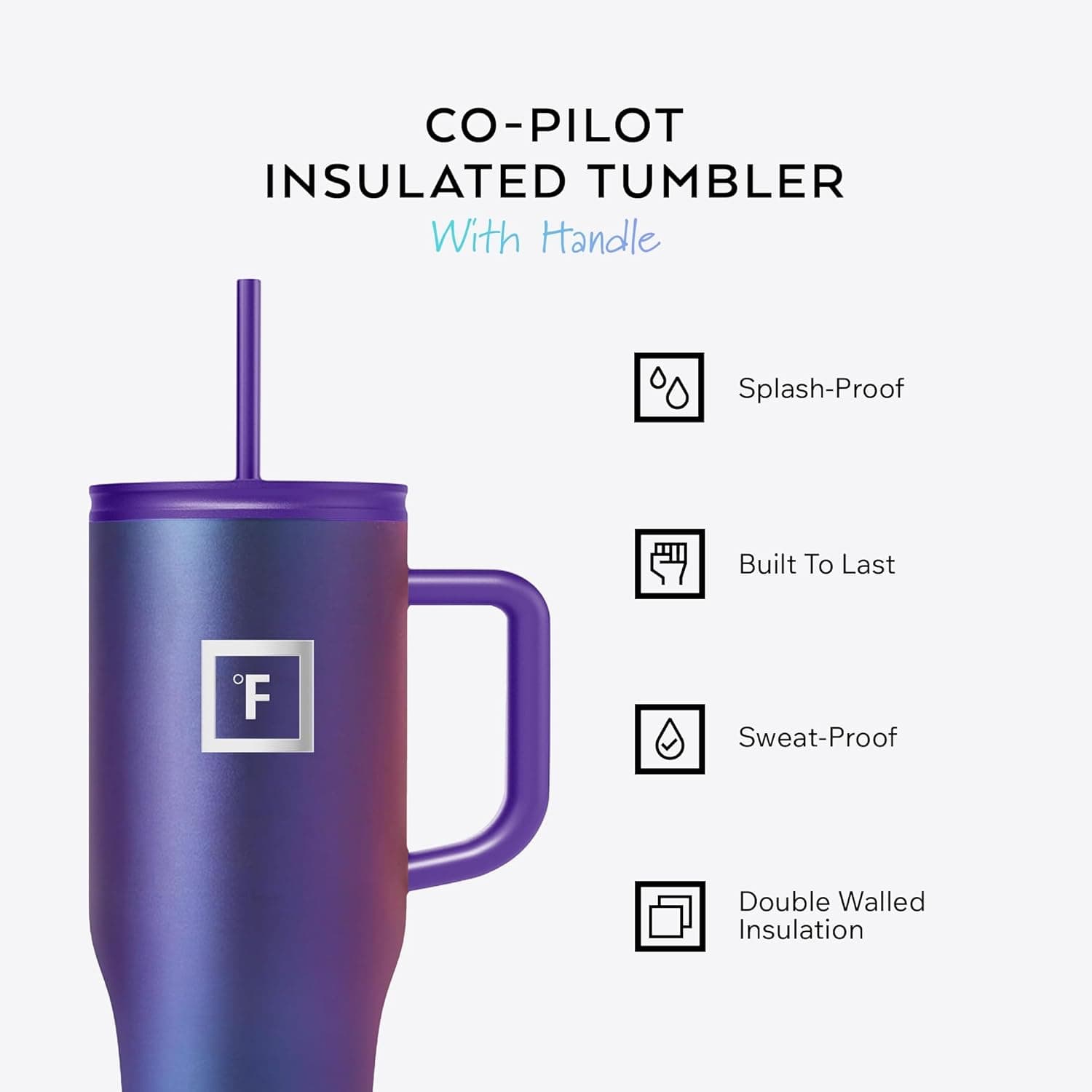 IRON °FLASK Co-Pilot Insulated Mug w/Straw & Flip Cap Lids - Cup Holder Bottle para sa Mainit at Malamig na Inumin - Leak-Proof - Portable Travel Mug para sa Tubig, Kape - Aurora, 32 Oz - Image 3
