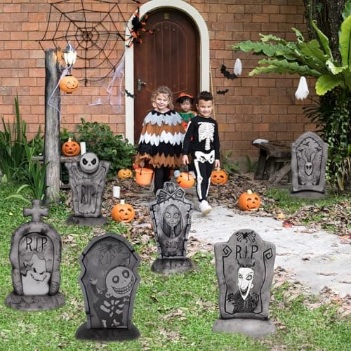 Yuleglowix 17 Inch Halloween Yard Signs Tombstones for Graves Decor Set with Stakes. Nightmare Before Christmas Inspired, Halloween Gravestones Outdoor Decorations Scary Decoration Displays for Party - Image 6