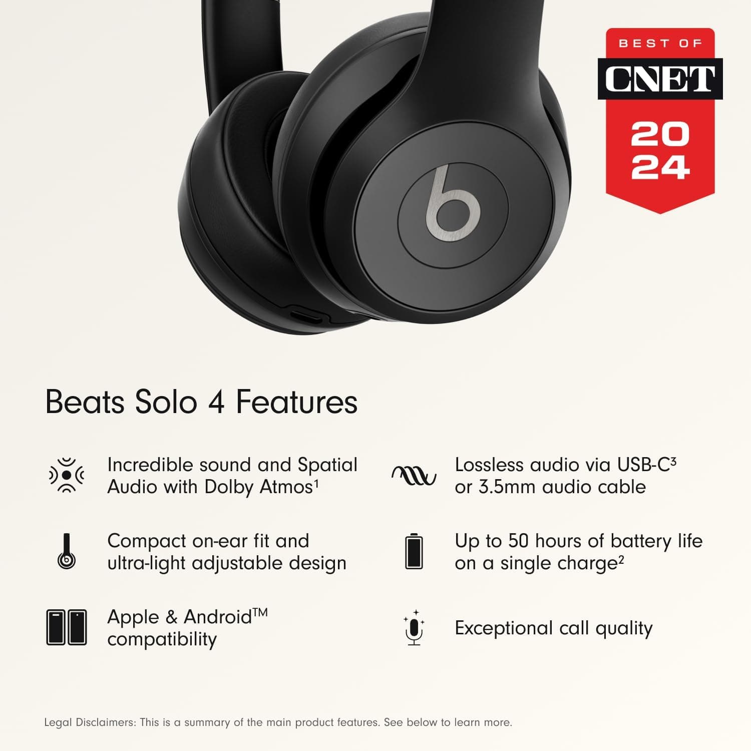 Beats Solo 4 - Wireless On-Ear Bluetooth Headphones, Up to 50-Hour Battery Life, Ultra-Lightweight Comfort, Powerful and Balanced Sound, Apple & Android Compatible - Matte Black Matte Black Standalone - Image 2
