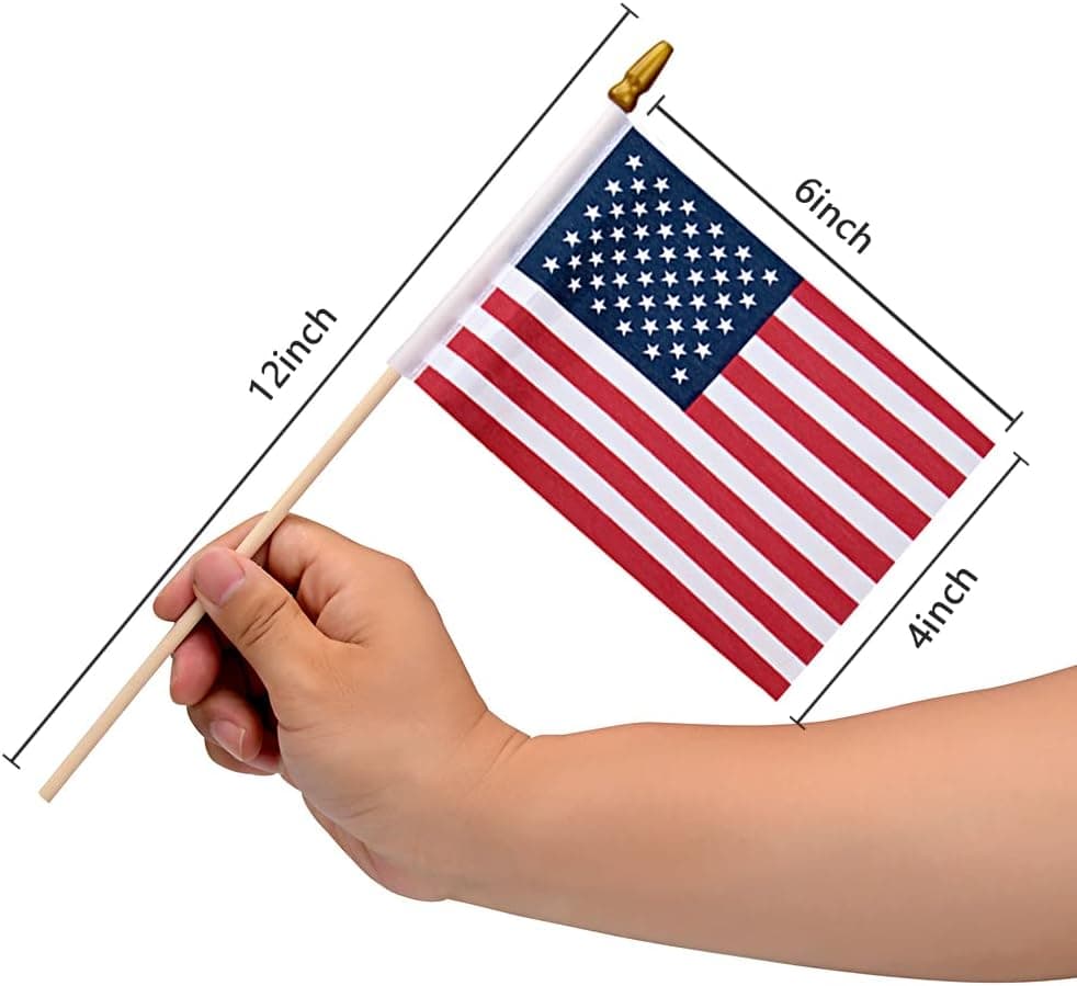 12 Pack Small American Flags on Stick Small US Flags/Mini American Flags for Outside 4x6 Inch American Hand Held Stick Flags with Kid-Safe Spear Top, Patriotic Veterans Day Decorations, 4th of July Decorations 4×6 Inch (Red) - Image 4