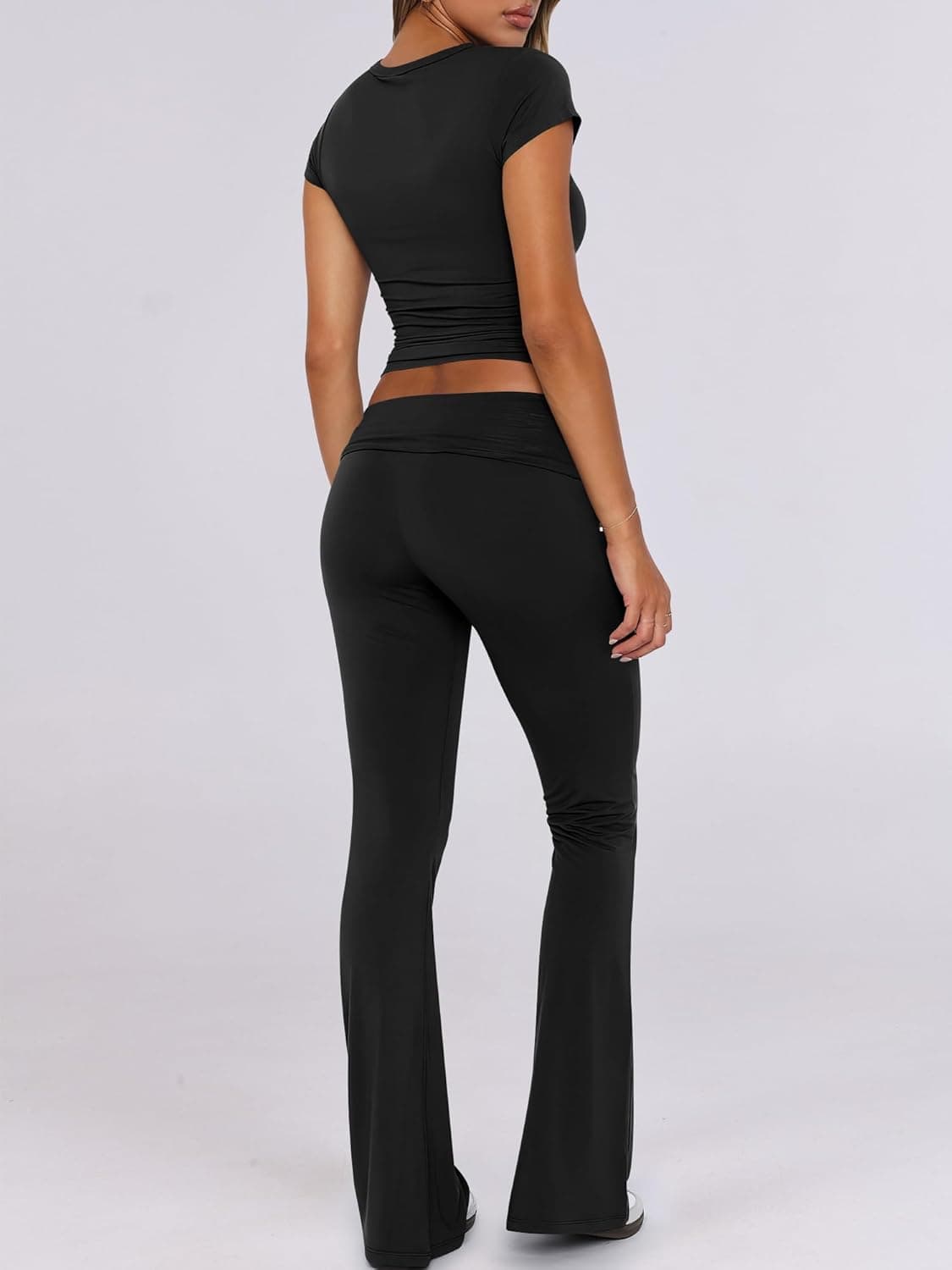 ANRABESS Lounge Sets for Women 2 Piece Foldover Yoga Flare Leggings Pants Crop Tops Casual Y2K Outfits Matching Tracksuit Set Small Black - Image 5