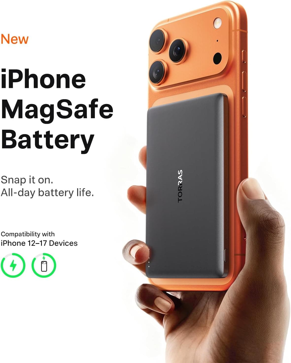 TORRAS MiniMag Power Bank, Ultra Slim 5,000mAh Wireless Portable Charger with USB-C Cable, Fast Charging iPhone Air Magnetic Battery Pack, Compatible for iPhone 17/16/15/14/13/12, Glacier Gray 5,000mAh Glacier Gray - Image 3