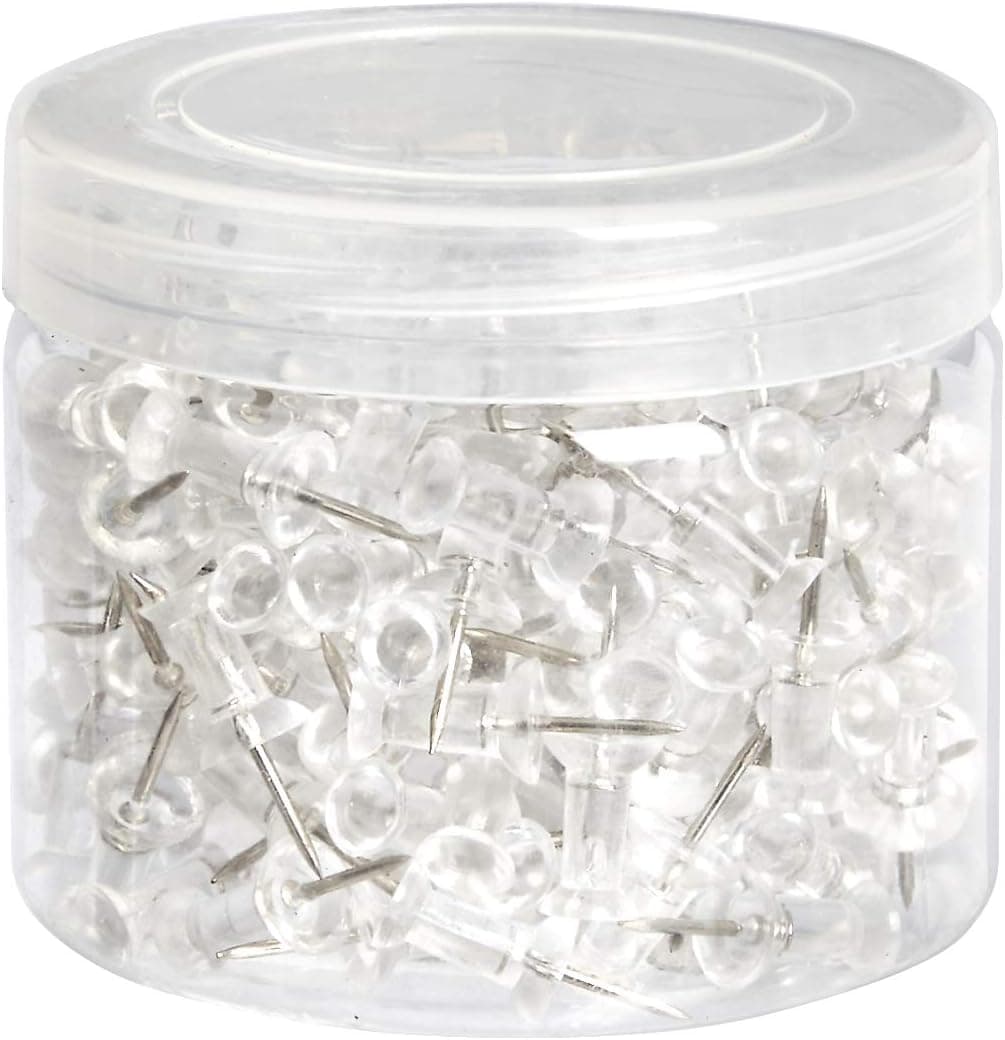 Amazon Basics Push Pins Tacks, Steel Point, Clear Plastic Head, for Bulletin Board, Maps, Posters, and Craft Projects, 200-Pack Clear 200 pack - Image 2