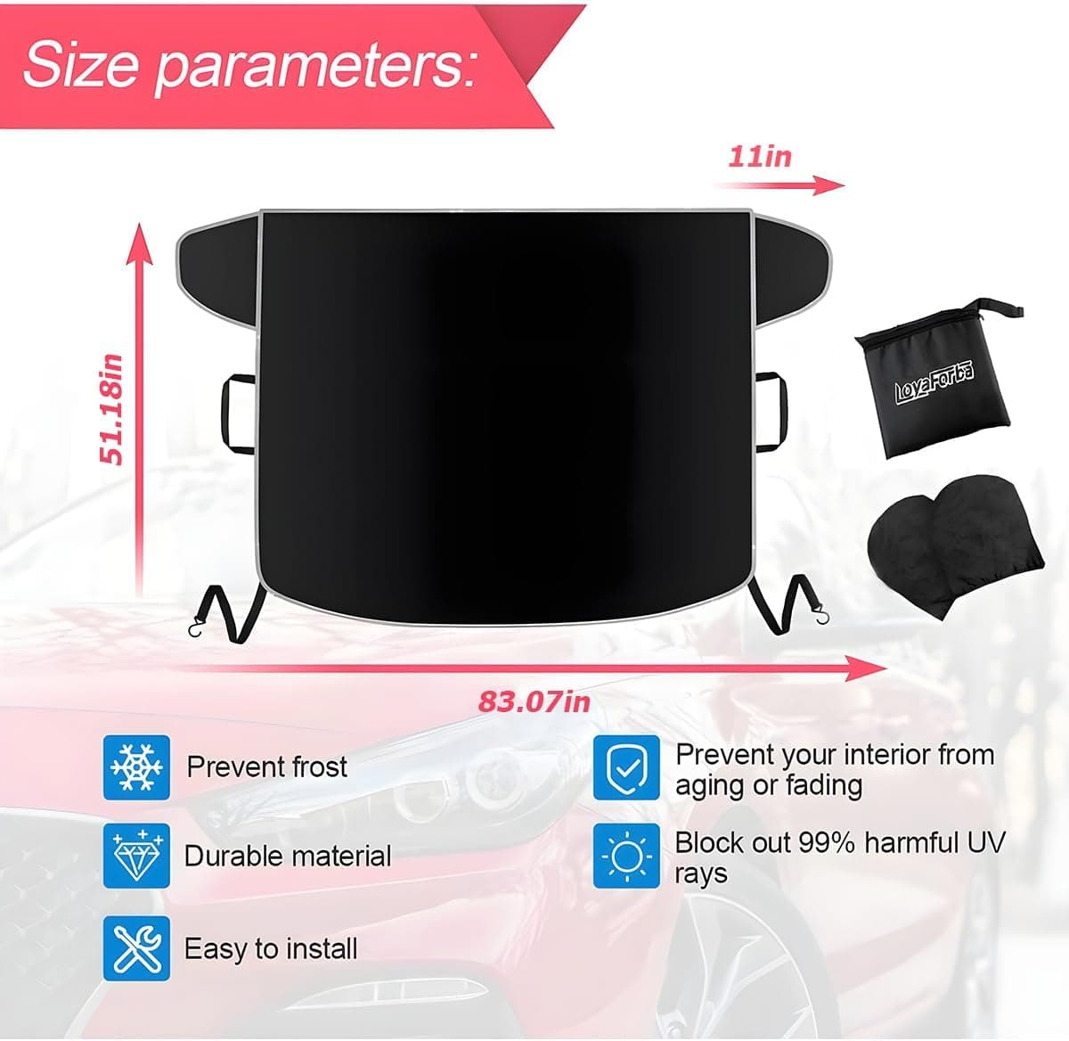 Windshield Snow Cover for Cars, Trucks, Vans - Waterproof, Windproof Winter Frost and Ice Removal Sunshade With Side Mirror Covers Black - Image 2