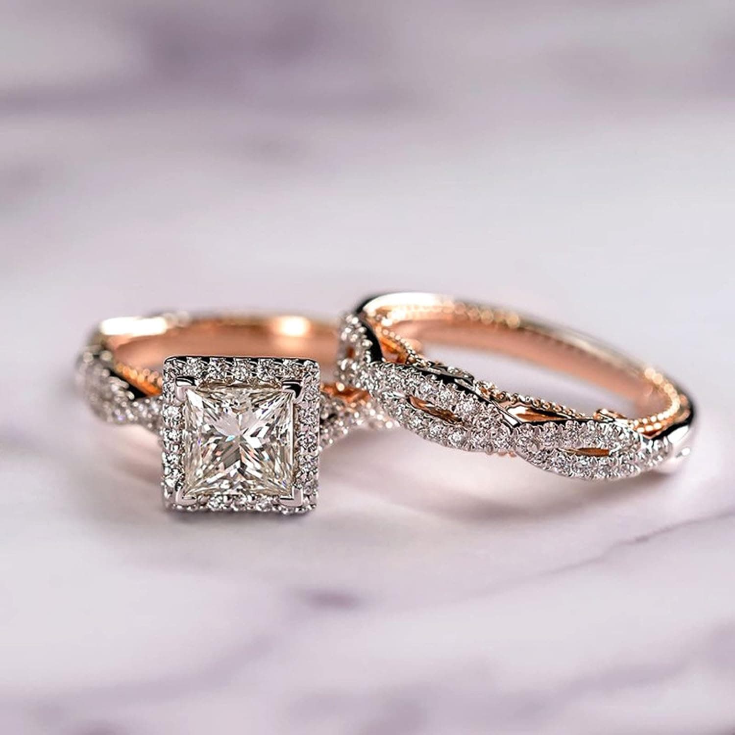 Engagement rings for couples set,3 pc His and Her Wedding Ring Set, Hypoallergenic Rose Gold Ring Set, Cubic Zirconia Bride Promise Rings Set,size 6-10 Size 8 - Image 8