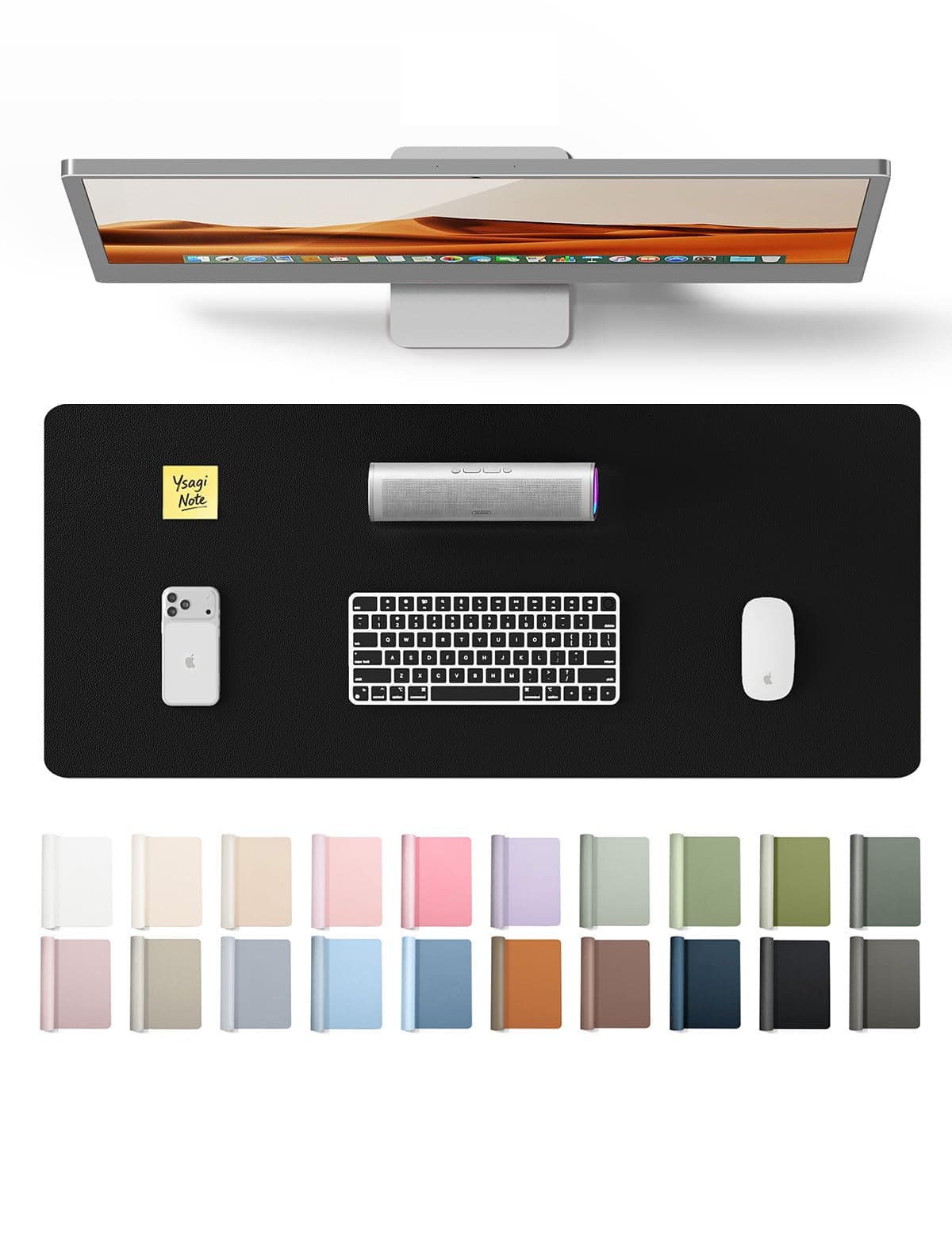 YSAGi Leather Office Desk Pad Protector, Large Mouse Pad, Non-Slip, PU Leather, Laptop Desk Blotter, Waterproof Writing Pad for Office and Home, Black, 23.6" x 13.8" Black 23.6" x 13.8"