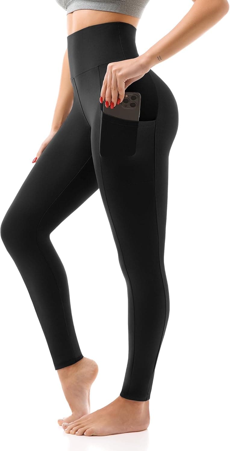 SINOPHANT High Waisted Leggings with Pockets Women, Full Length Capri Buttery Soft Stretchy Yoga Pants Full Length Large-X-Large Black - Image 2