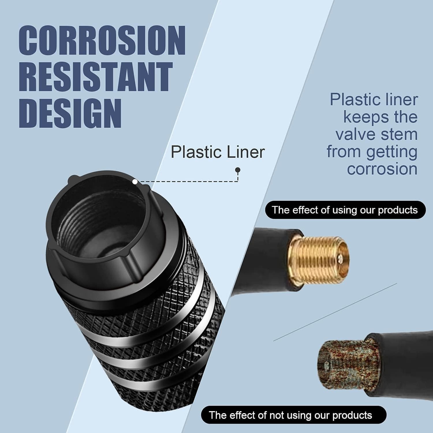 Tire Valve Stem Cap Cover - (5 Pack) Tire Air Cap Metal with Plastic Liner Corrosion Resistant Leak-Proof American Flag for Car Truck Motorcycle Bike Black Black American Flag - Image 3