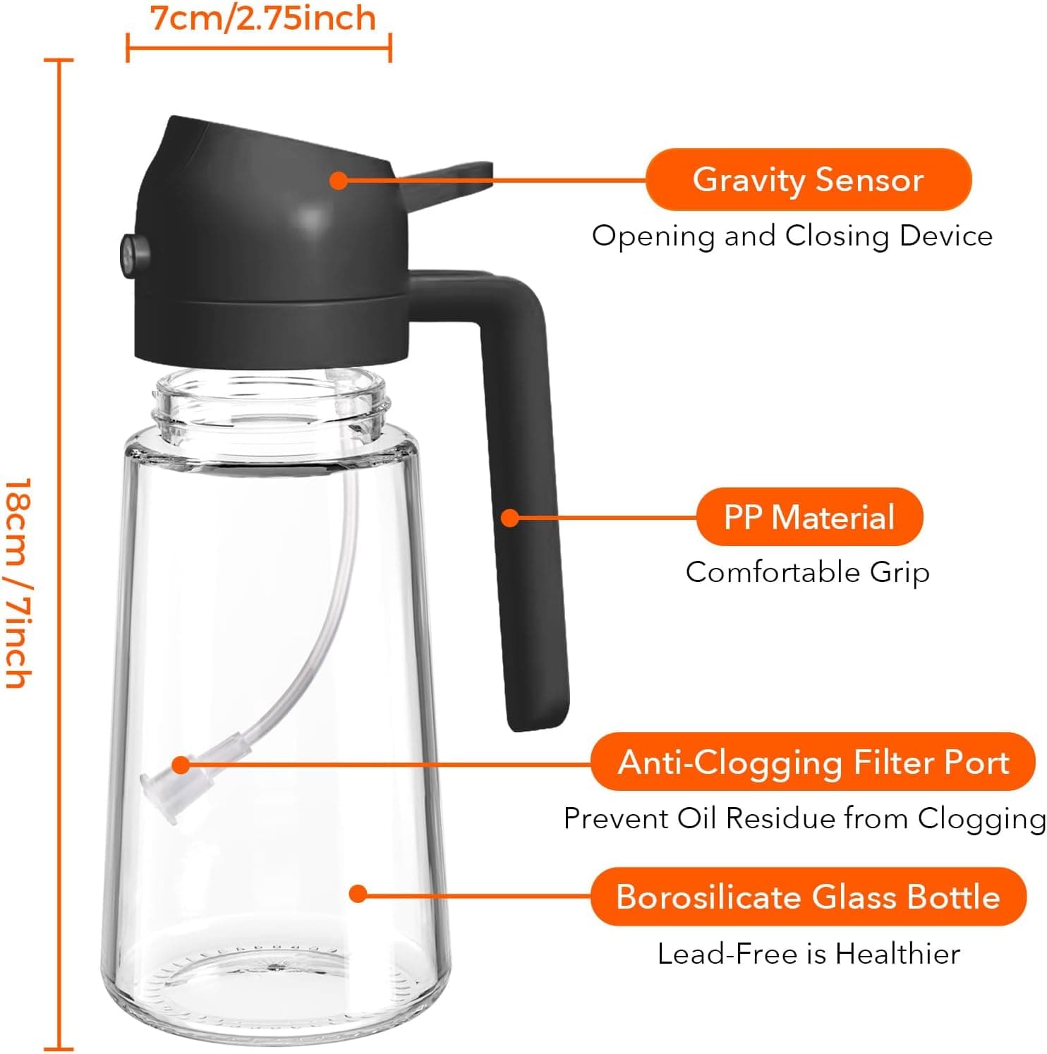 YARRAMATE 16oz/470ml Glass Olive Oil Sprayer for Cooking with Stickers, 2 in 1 Oil Dispenser for Kitchen Gadgets, Food Grade Premium Spray Bottle with Portion Control for Salad, Frying, BBQ (Black) 02_Black - Image 9