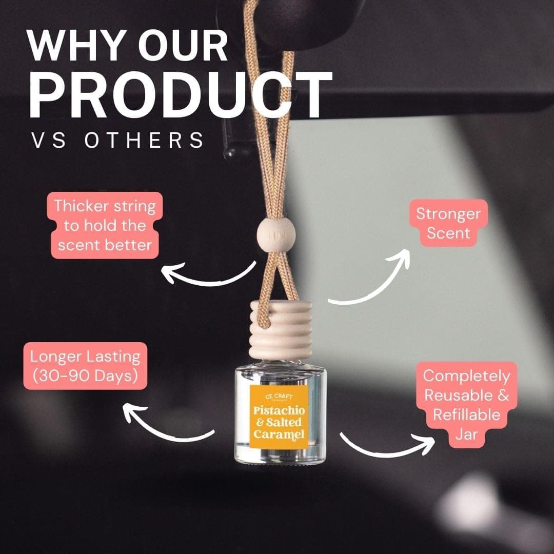 CANDECraftCo Car Air Hanging Fragrance Oil, Car Auto Freshener for Essential Oils, Scents Fragrance Aromatherapy Automobile Diffuser, Long Lasting (Pistachio & Salted Caramel) - Image 5