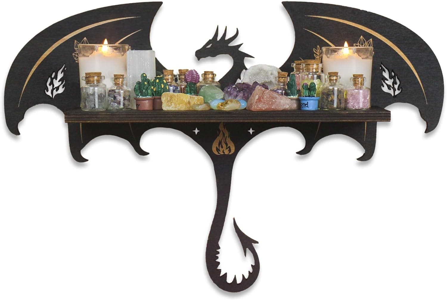 Gothic Evil Dragon Decor Crystal Display Shelf for Wall, Wooden Witchy Shelf Rock Display Case Knick Knack Organizer Trinket Holder, Wall Hanging Shelves for Essential Oil & Nail Polish - Image 2
