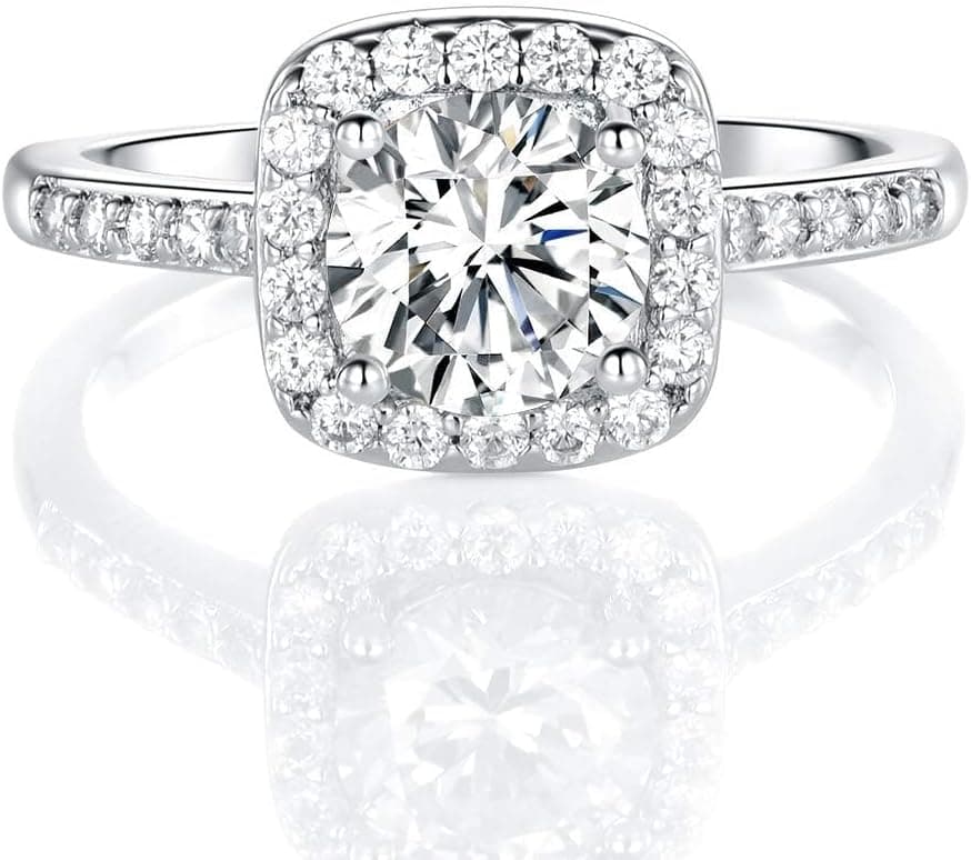 MDFUN 18K White Gold Plated Cubic Zirconia Promise Halo Engagement Promise Eternity Ring for Women 6 - Image 2