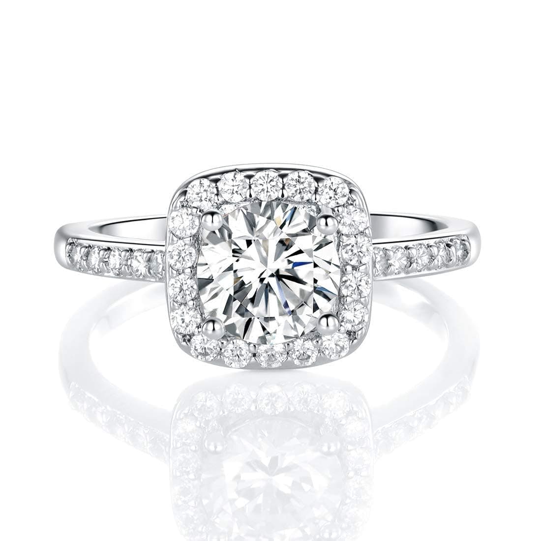 MDFUN 18K White Gold Plated Cubic Zirconia Promise Halo Engagement Promise Eternity Ring for Women 6