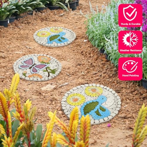 Garden Stepping Stones Set of 2 Butterfly Outdoor Garden Decor 10 inch Round Decorative Stones Pavers for Garden Walkway Landscaping, Hummingbird Gifts (N6-YYD334) - Image 6