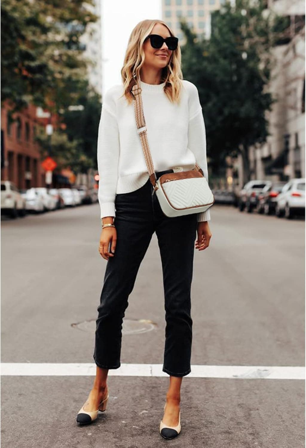 BOSTANTEN Quilted Crossbody Bags for Women Vegan Leather Purses Small Shoulder Handbags with Wide Strap Beige With Brown - Image 3