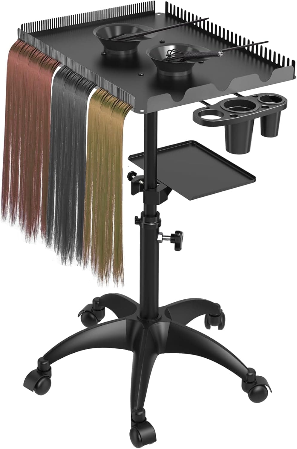 ZHOOGE Hairstylist Rolling Cart, Salon Trolley With Storage Platform and Hair Separator Stand, Coloring Tray With Dye Bowls and Tools, Black - Image 2