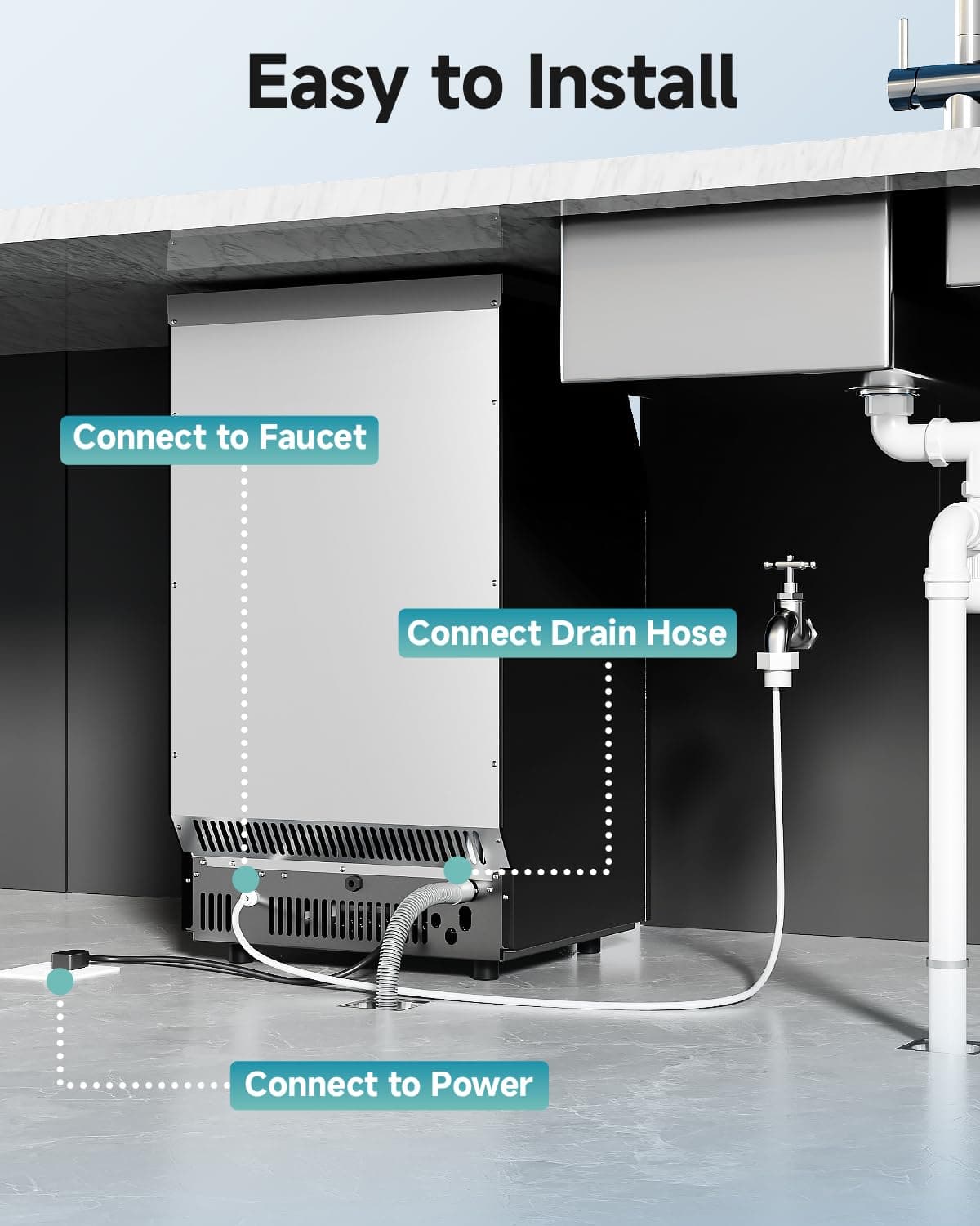 EUHOMY Commercial Ice Maker Machine, 100lbs/24H Stainless Steel Under Counter ice Machine with 33lbs Ice Storage Capacity, Freestanding Ice Maker. - Image 7
