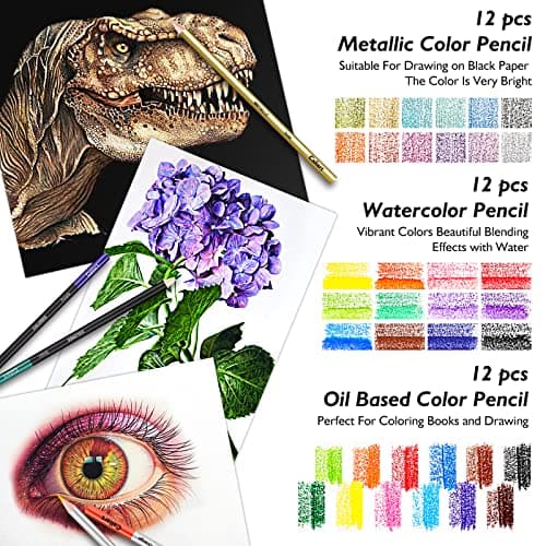 Caliart 176PCS Art Supplies Sketching Kit with 100 Sheets 3-Color Sketch Book, Graphite Colored Charcoal Watercolor & Metallic Pencils, School Supplies Gifts for Artists Adults Teens Girls Boys Kids - Image 3