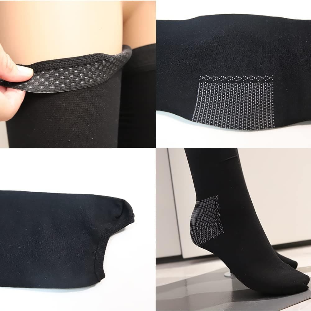 Medical Compression Thigh High Anti Embolism Stockings 15-20mmHg, for Edema, Varicose Veins, Swelling with Inspection Hole, Women & Men Large Black - Image 6