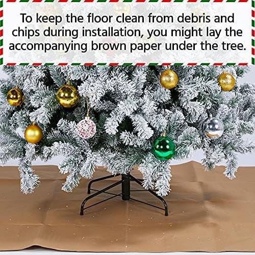 Yaheetech 6ft Pre-lit Artificial Christmas Tree with Incandescent Warm White Lights, Snow Flocked Full Prelighted Xmas Tree W/820 Branch Tips, 250 Incandescent Lights & Foldable Stand, Green & White - Image 9
