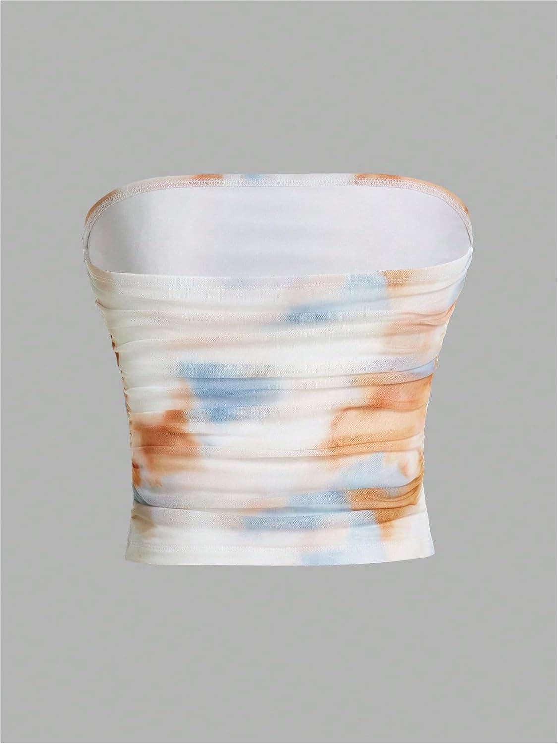 GORGLITTER Women's Strapless Bandeau Tube Tops Cute Summer Mesh Backless Ruched Going Out Crop Tops Cami 2025 Trendy Large Beige Milti - Image 3