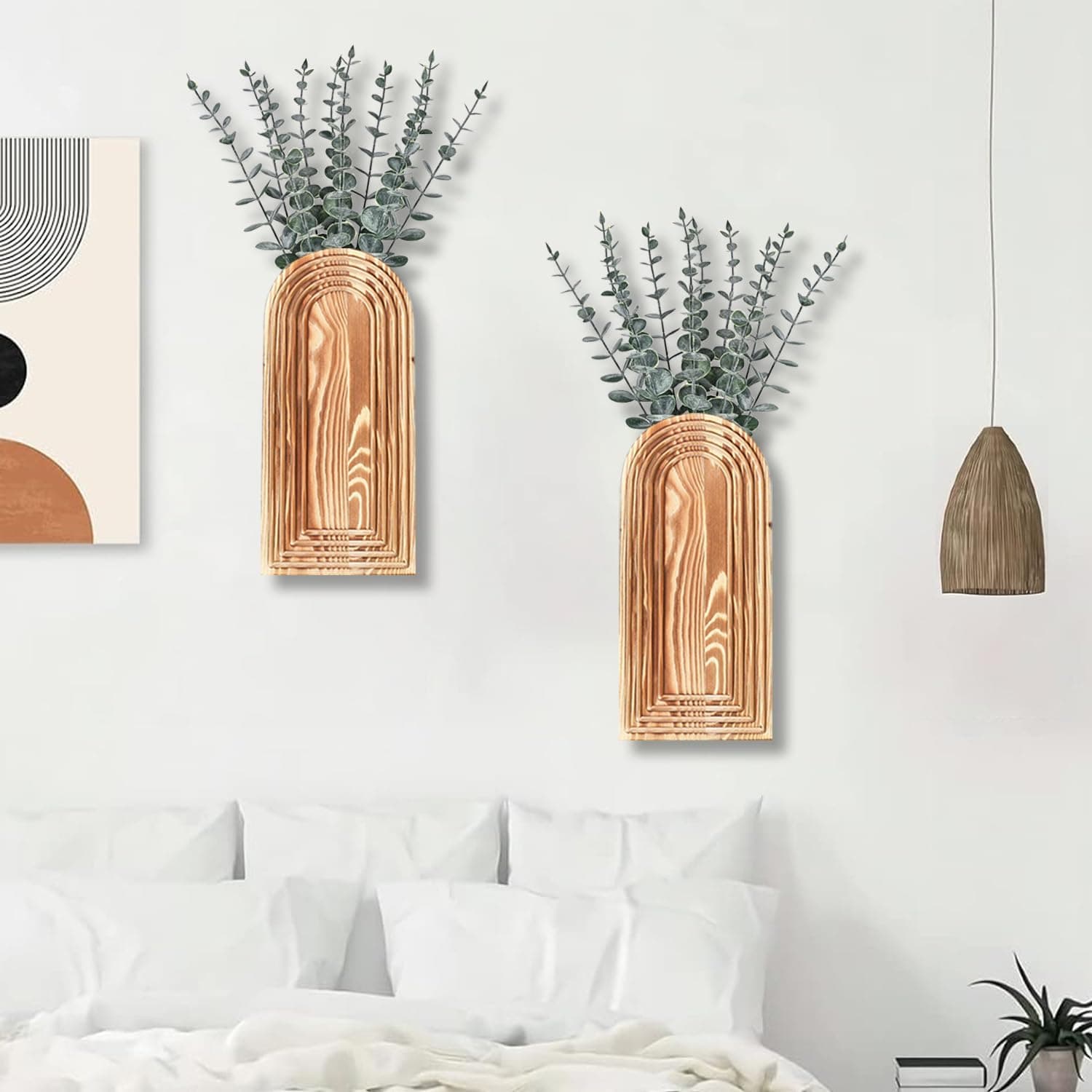 2 Pack Wooden Wall Vase Set - Brown Finish Modern Farmhouse & Boho Wall Decor para sa Entryway, Hallway, Bathroom, Living Room, Dining Room, Narrow Spaces - Image 7