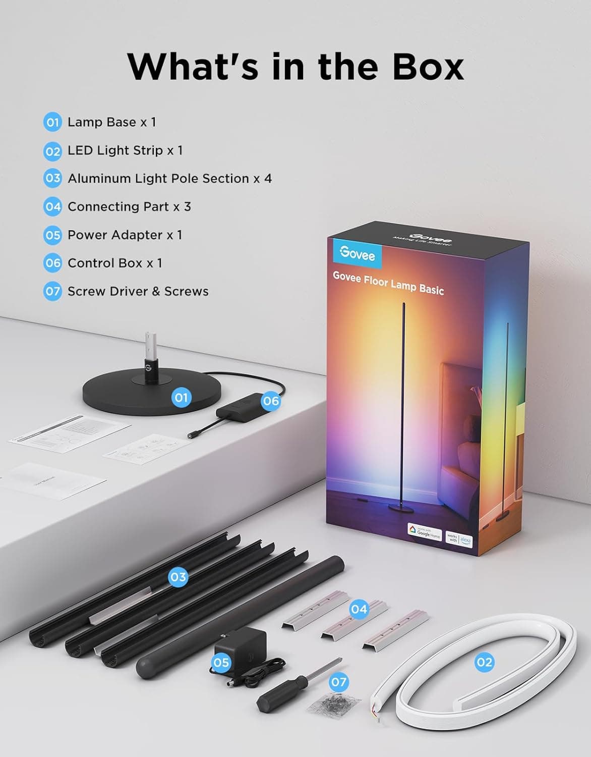 Govee RGBIC Floor Lamp Basic, LED Corner Lamp Works with Alexa, 1000 Lumen Smart Modern Floor Lamp with Music Sync and 16 Million DIY Colors, Color Changing Standing Lamp for Bedroom Living Room Black - Image 10