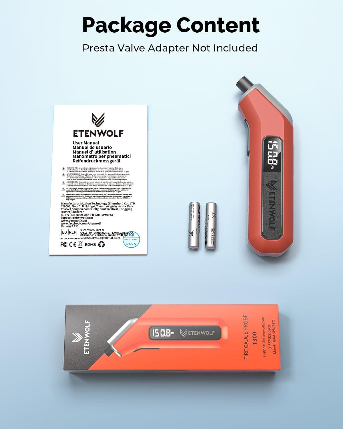 ETENWOLF T300 Digital Tire Pressure Gauge 3-200 PSI, Industrial Tire Gauge Calibrated to ANSI B40.7 Grade 2A(Plus-Minus 0.5%), Replaceable AAA Batteries (Vivid Orange) - Image 10