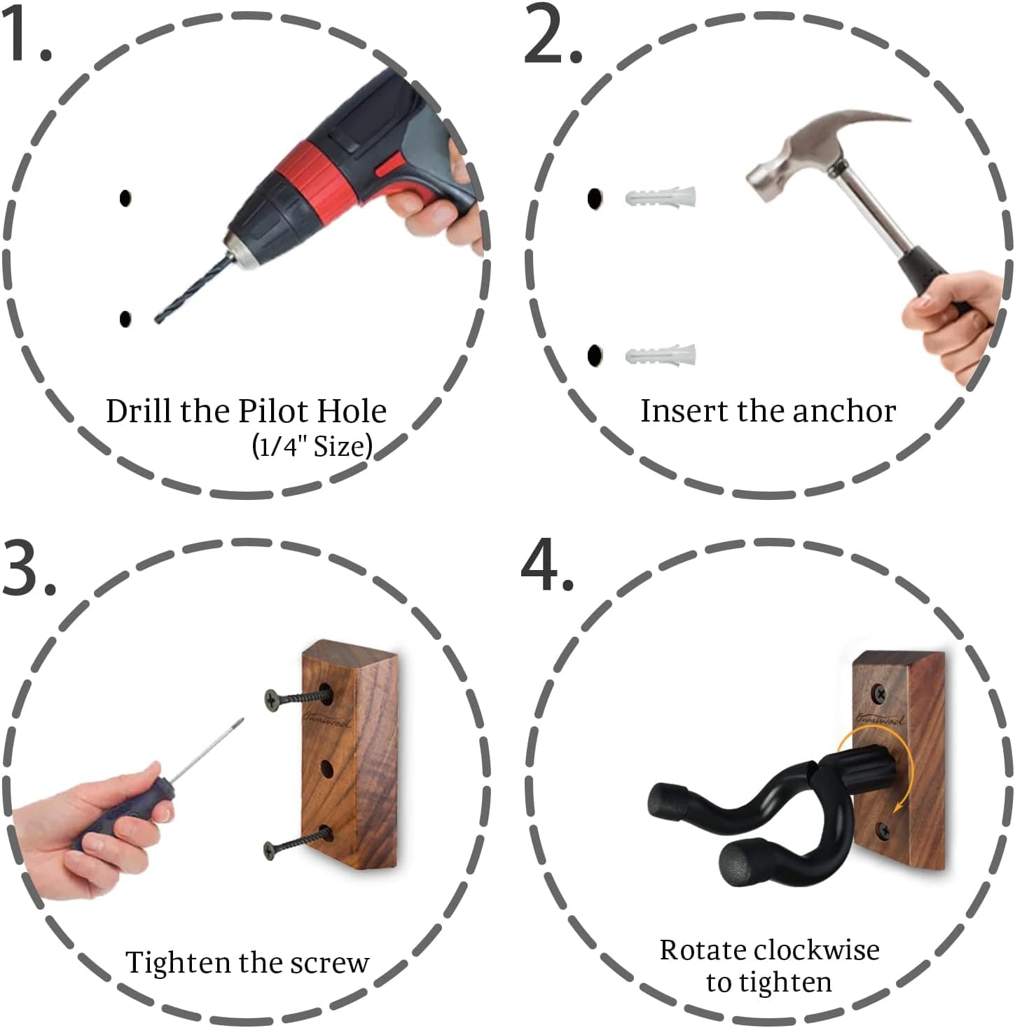 吉他墙挂 2 件装，黑胡桃木吉他挂钩，U 形吉他墙挂架，吉他支架挂钩 - Image 8