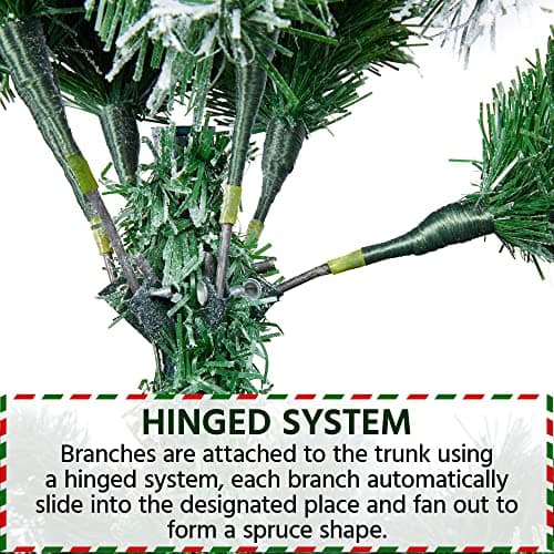 Yaheetech 6ft Pre-lit Artificial Christmas Tree with Incandescent Warm White Lights, Snow Flocked Full Prelighted Xmas Tree W/820 Branch Tips, 250 Incandescent Lights & Foldable Stand, Green & White - Image 8